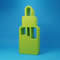 Green Vape liquid bottle for electronic cigarettes icon isolated on blue background. Minimalism concept. 3D render illustration