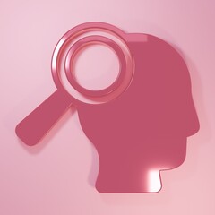 Pink Magnifying glass for search job icon isolated on pink background. Recruitment or selection concept. Search for employees and job. Minimalism concept. 3D render illustration