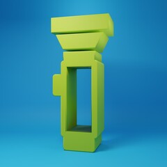 Green Flashlight icon isolated on blue background. Minimalism concept. 3D render illustration