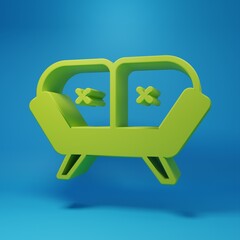 Green Sofa icon isolated on blue background. Minimalism concept. 3D render illustration