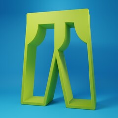 Green Pants icon isolated on blue background. Trousers sign. Minimalism concept. 3D render illustration