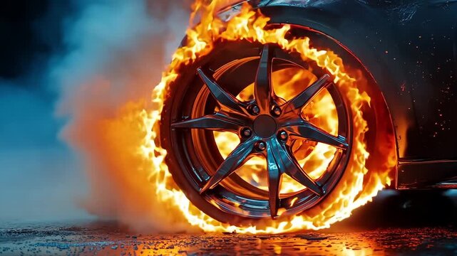 A car on fire with flames coming out of it