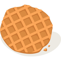 Crispy Golden Waffle Icon With A Torn Edge And Crumbs Isolated On A White Background With Subtle Shadow