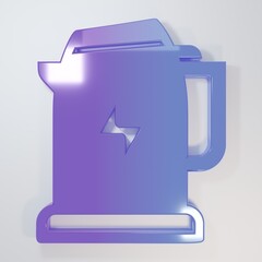 Purple-blue Electric kettle icon isolated on grey background. Teapot icon. Minimalism concept. 3D render illustration
