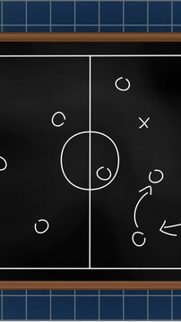 Animation of game plan on black board over blue background