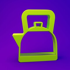 Green Kettle with handle icon isolated on purple-blue background. Teapot icon. Minimalism concept. 3D render illustration