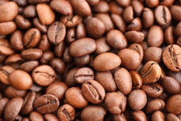 Coffee bean background, roast grain close up