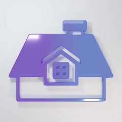 Purple-blue House icon isolated on grey background. Home symbol. Minimalism concept. 3D render illustration