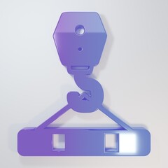 Purple-blue Crane hook icon isolated on grey background. Industrial hook icon. Minimalism concept. 3D render illustration