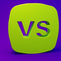 Green VS Versus battle icon isolated on purple-blue background. Competition vs match game, martial battle vs sport. Minimalism concept. 3D render illustration