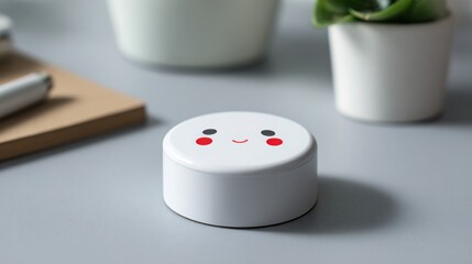 Modern white smartphone displaying a cheerful smiley face for communication and digital interaction with users