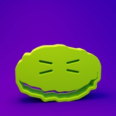 Green Homemade pie icon isolated on purple-blue background. Minimalism concept. 3D render illustration