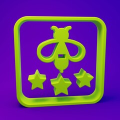 Green Type of bee icon isolated on purple-blue background. Sweet natural food. Honeybee or apis with wings symbol. Flying insect. Minimalism concept. 3D render illustration