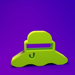 Green Fisherman hat icon isolated on purple-blue background. Minimalism concept. 3D render illustration