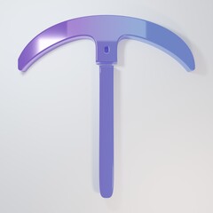 Purple-blue Pickaxe icon isolated on grey background. Minimalism concept. 3D render illustration