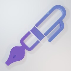 Purple-blue Fountain pen nib icon isolated on grey background. Pen tool sign. Minimalism concept. 3D render illustration