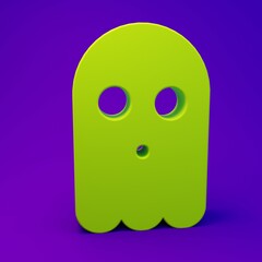 Green Ghost icon isolated on purple-blue background. Happy Halloween party. Minimalism concept. 3D render illustration
