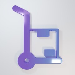 Purple-blue Hand truck and boxes icon isolated on grey background. Dolly symbol. Minimalism concept. 3D render illustration