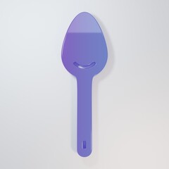 Purple-blue Spoon icon isolated on grey background. Cooking utensil. Cutlery sign. Minimalism concept. 3D render illustration