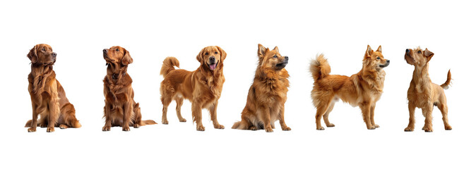 Set of Brown Dogs Isolated on Transparent Background. PNG
