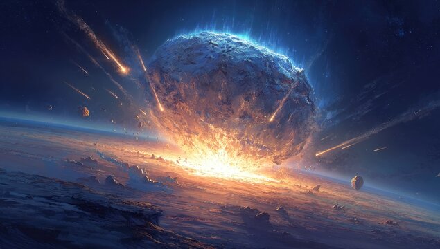 Asteroid impact on Earth, fiery and catastrophic scene