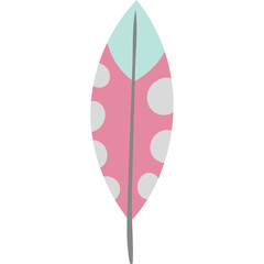 Cute Feather With Pink White Polka Dots And Light Blue Tip On A White Background Detailed Graphic Illustration