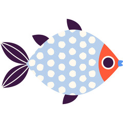 Cute Light Blue Fish with White Polka Dots Orange Face and Dark Purple Fins and Tail Isolated on Transparent Background Adorable Cartoon Aquatic Creature Illustration