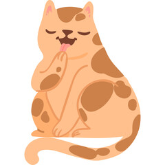 Cute Orange Tabby Cat With Brown Spots Licking Its Paw With A Transparent Background In A Playful Manner