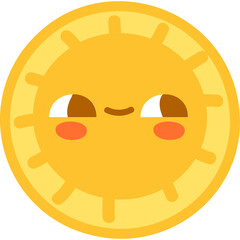 Cute Cartoon Sun Character with Smiling Face and Rosy Cheeks on Transparent Background Representing Sunshine and Happiness