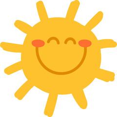 Cute Cartoon Sun Character With Smiling Face And Rosy Cheeks Orange And Yellow Colors Vector Illustration