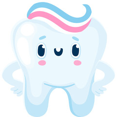 Cute Cartoon Tooth Character With Pink And Blue Toothpaste On Top With A Happy Expression And Rosy Cheeks On A Transparent Background