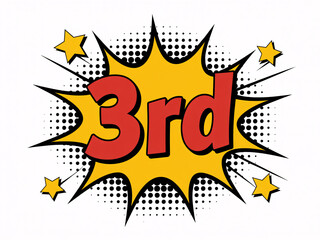 Celebrate third place success with dynamic comic book style award graphic featuring stars and bold text