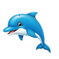Obraz premium Cartoon blue dolphin smiling, isolated on transparent background