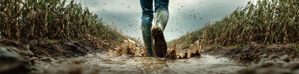 Boots Walking Through Mud in a Field: Dynamic Agricultural Work