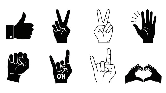 Set of Hand Gestures Icons, symbolizing communication, agreement, and positivity