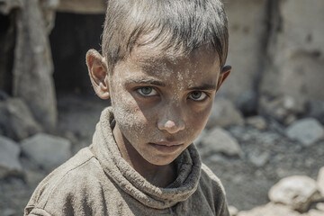 Niño afectado por la guerra en zona de conflicto