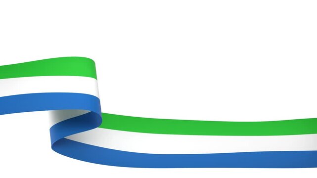 Waving Sierra Leone Flag Ribbon on White Background with Alpha