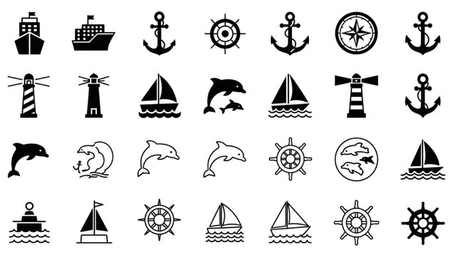 Nautical Icons A Collection of Maritime and Ocean-Themed Symbols