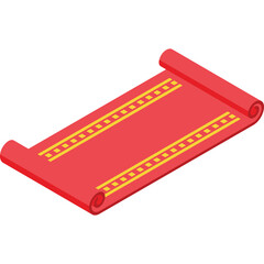 A Rolled Red Carpet With Golden Trim Unfurled On A White Background With A Transparent Background Element