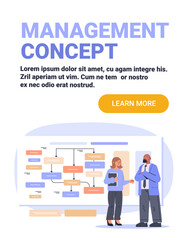 Management concept business workflow team discussion flowchart diagram office people professional collaboration workspace presentation website banner