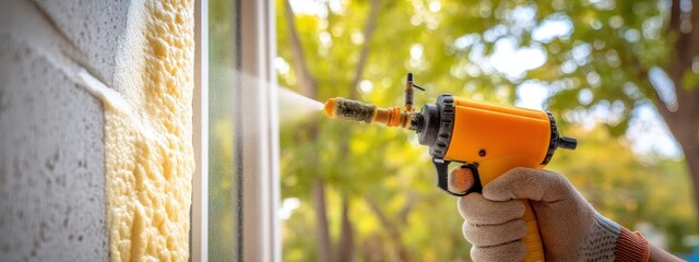 Cleaning window frame from mounting foam using water spray