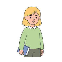 Illustration of a Smiling Girl Holding a Book in Her Hand