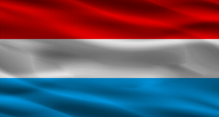 Luxembourg flag with fabric texture. Realistic flag of Luxembourg waving