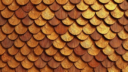 Scaled pattern of wood, golden sheen, semicircular design