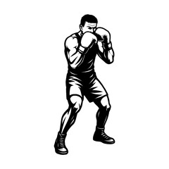 Hand Drawn Boxer in Fighting Stance Ready for Combat