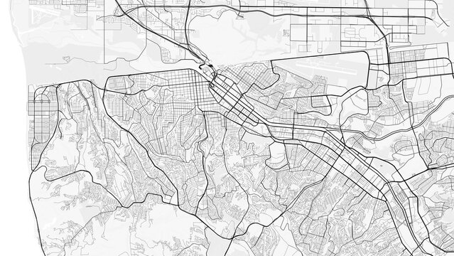 Tijuana City Map. Minimalist black and white line art poster for printing, wallpaper, wall art for home and office decor