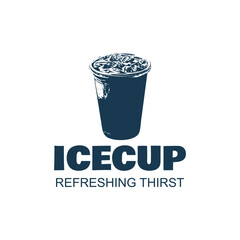 Stylized illustration of a blue ice cup drink with a refreshing thirst text