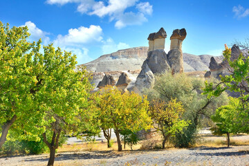 One of the wonders of the world. View of scenic geological formations and fairy chimneys in a beautiful valley , Cappadocia, Turkey