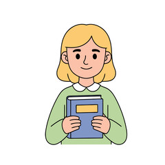 Young Person with Book Illustration of a Smiling Individual Holding Literature for Education