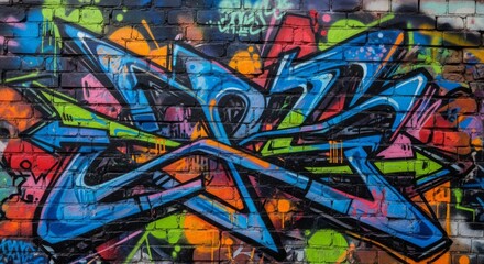 Vibrant Blue and Pink Graffiti Art on Textured Brick Wall - Urban Street Style Background for Creative Projects and Design Elements
